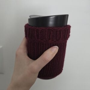 Burgundy Knit Sleeve Travel Mug